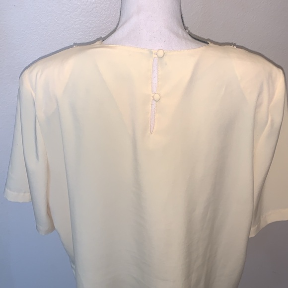 Laura Scott Vintage Yellow Embroidered floral beaded short sleeve blouse - Picture 6 of 7